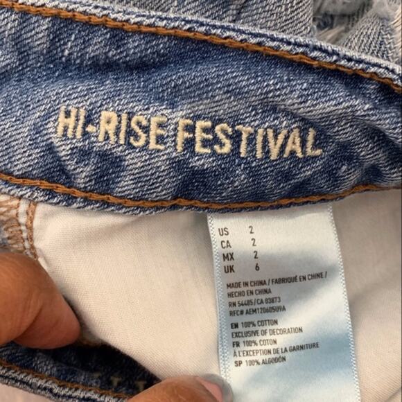AE Blue Lace Distressed Hi Rise‎ Festival Shorts 2 - Picture 7 of 7